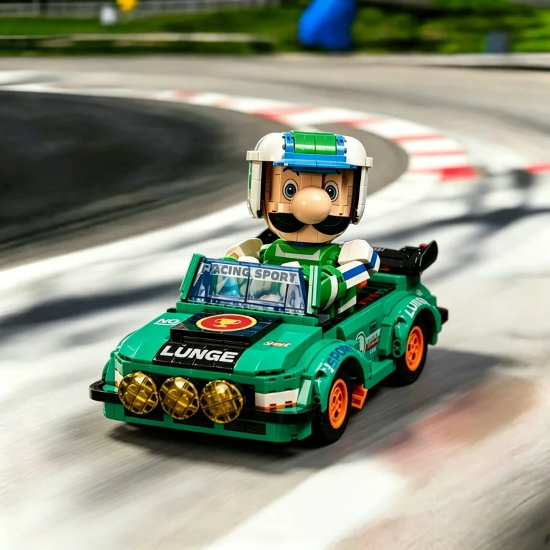 

Green Rally Racing Car Building Blocks Set Creative Driver Figure Model Ornament Adult Collectible Toy