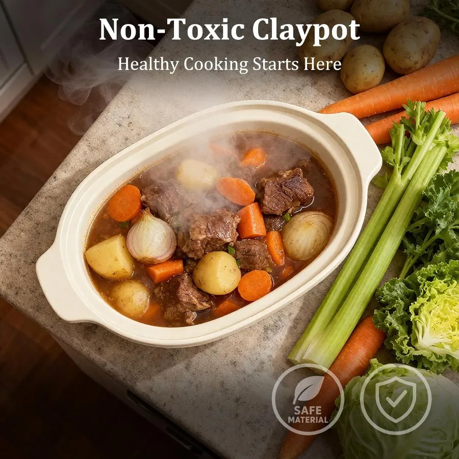 MAGNIFIQUE 4 كوارت طاجن قابل للبرمجة طباخ بطيء 8in1 طباخ متعدد مع قطعة خبز حجري غير سامة قابلة للإزالة للمطبخ المنزلي