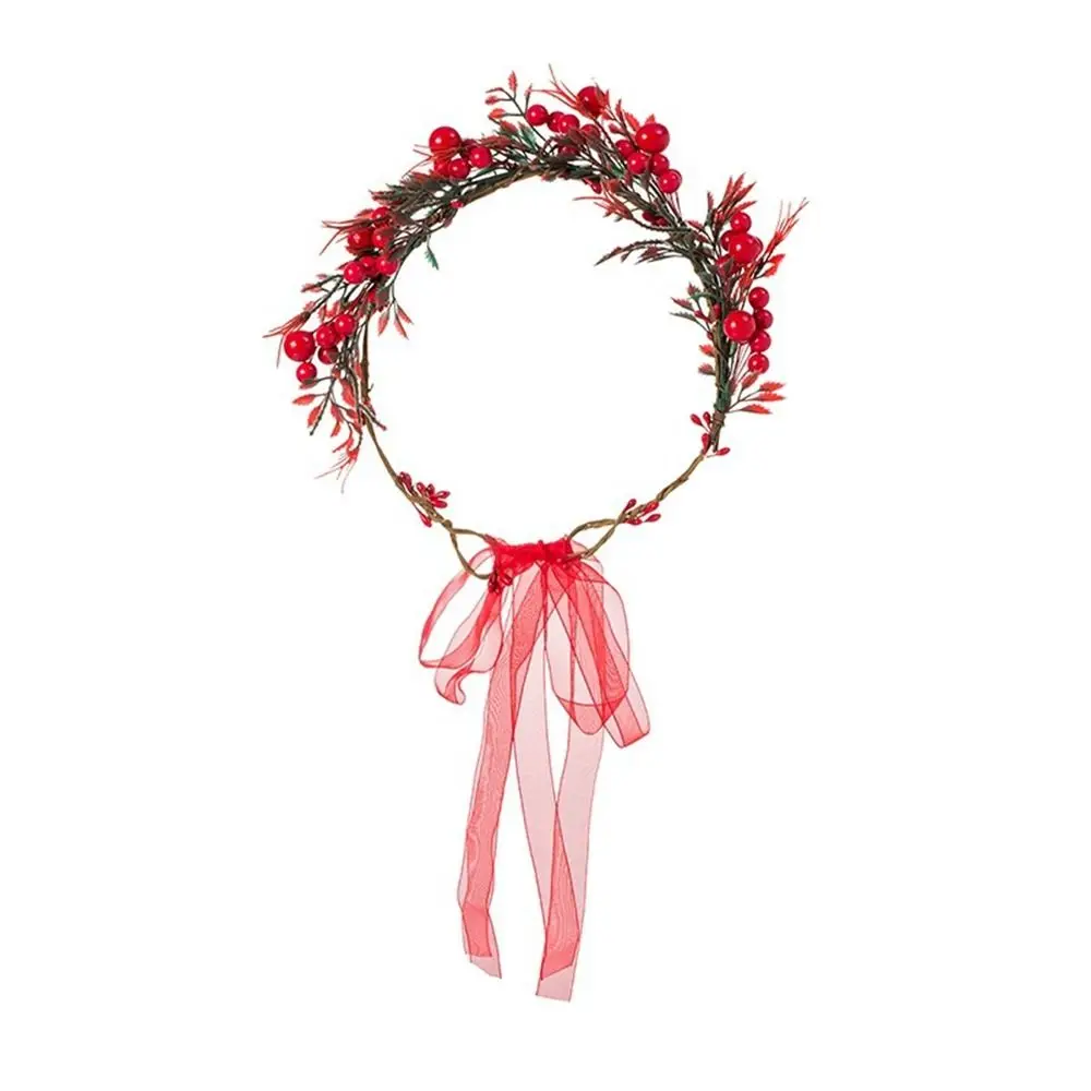 For Girls Wedding Party Hairband Rose Flower Cloth Women Headwear Crown Flower Headband Red Berry Garland Wreath Decoration