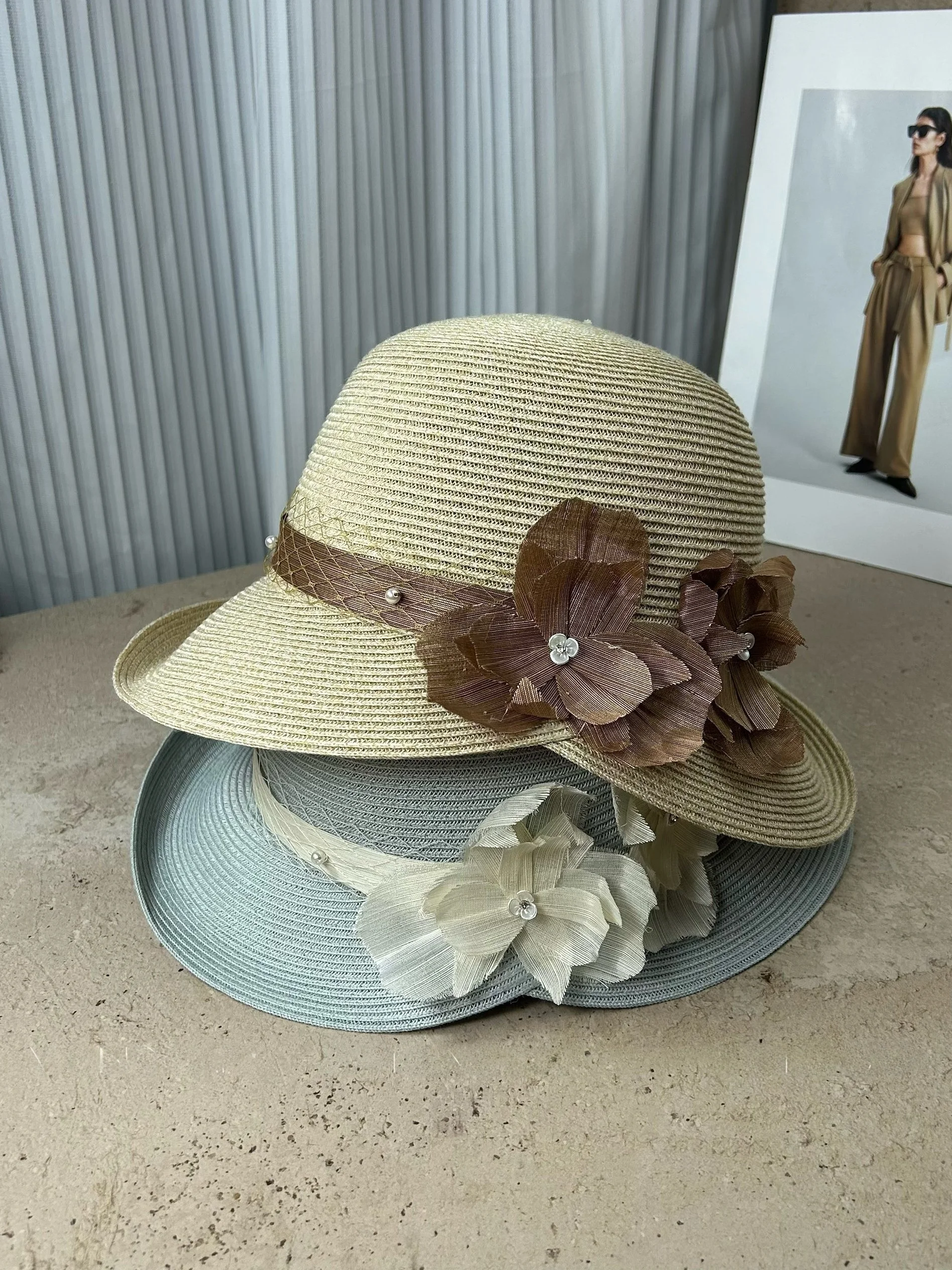 high-quality-women's-summer-sun-protection-straw-hat-ca4-flower-large-brim-fisherman-hat-beach-round-bowl-hat-breathable