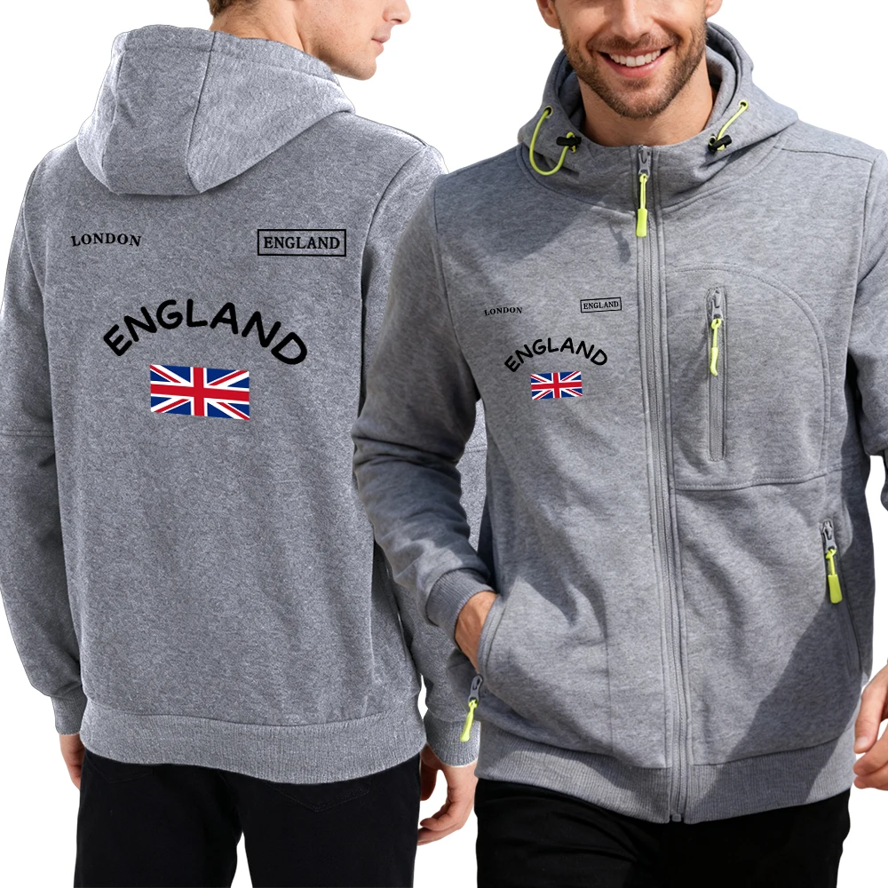 

London England Flag Pattern Men Zipper Hoody Fashion Clothes Casual Fleece Hooded Autumn Hip Hop Tracksuit Loose Soft Coat