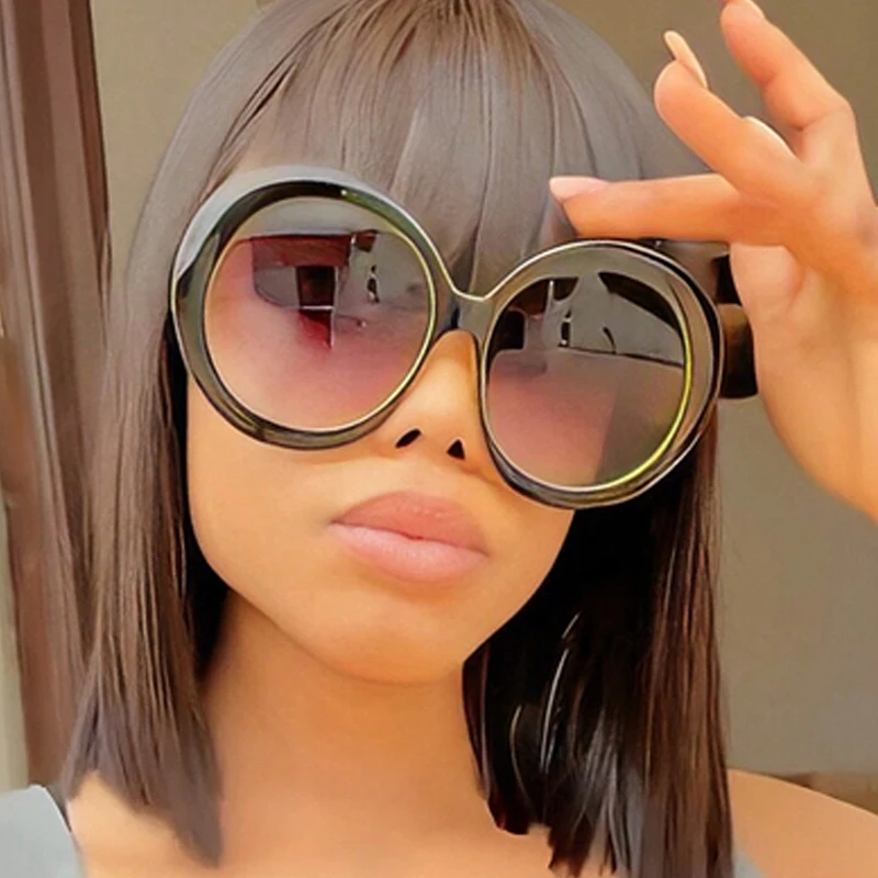 Retro Big Round Frame Sunglasses Lady Oversized Fashionable Street View Sunglasses Beach Resort Sunglasses