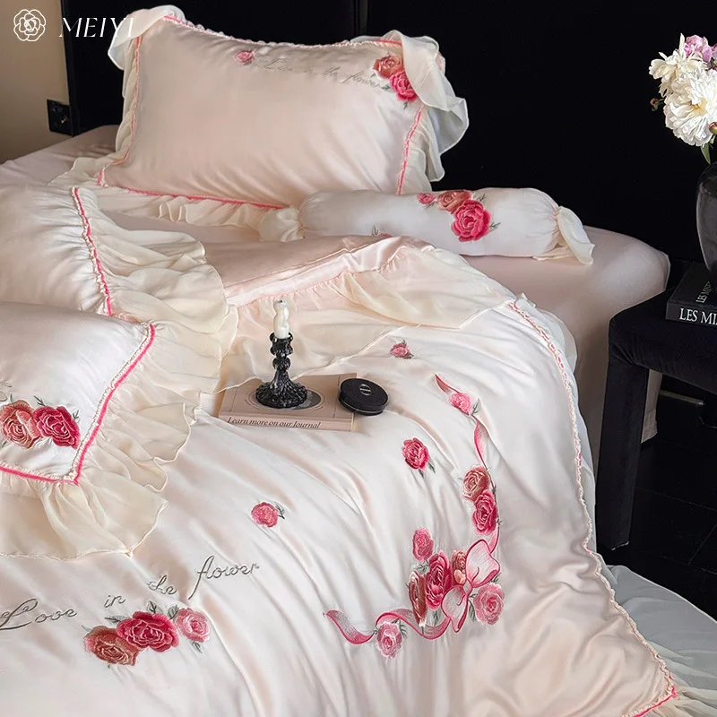 

Customizable French Girl Heart 100S Tencel Plush Cotton Sheet Four-piece Set