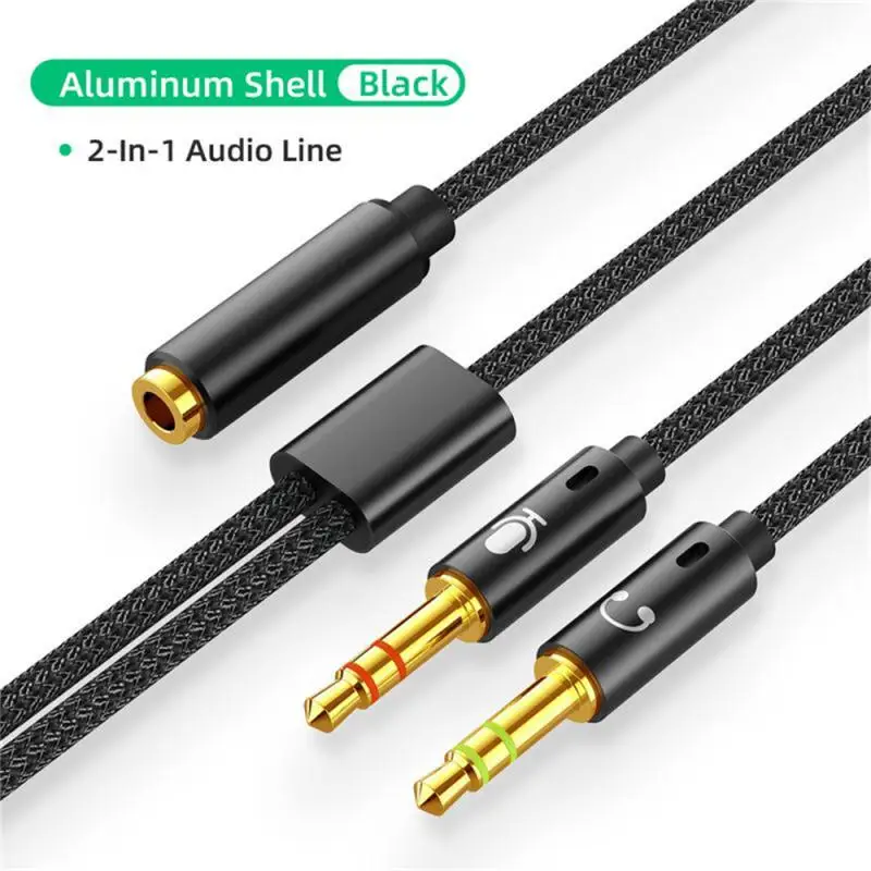 Headphone Splitter Cable for Computer 3.5mm Female to 2 Male 3.5 Jack Mic Audio Y Splitter Microphone Adapter Aux Cable