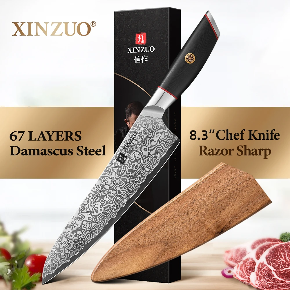 XINZUO Chef Knife 67 Layer Damascus Steel Kitchen Knife High Hardness 60+2HRC Chopping Slicing for Meat Fish Vegetable Daily Use