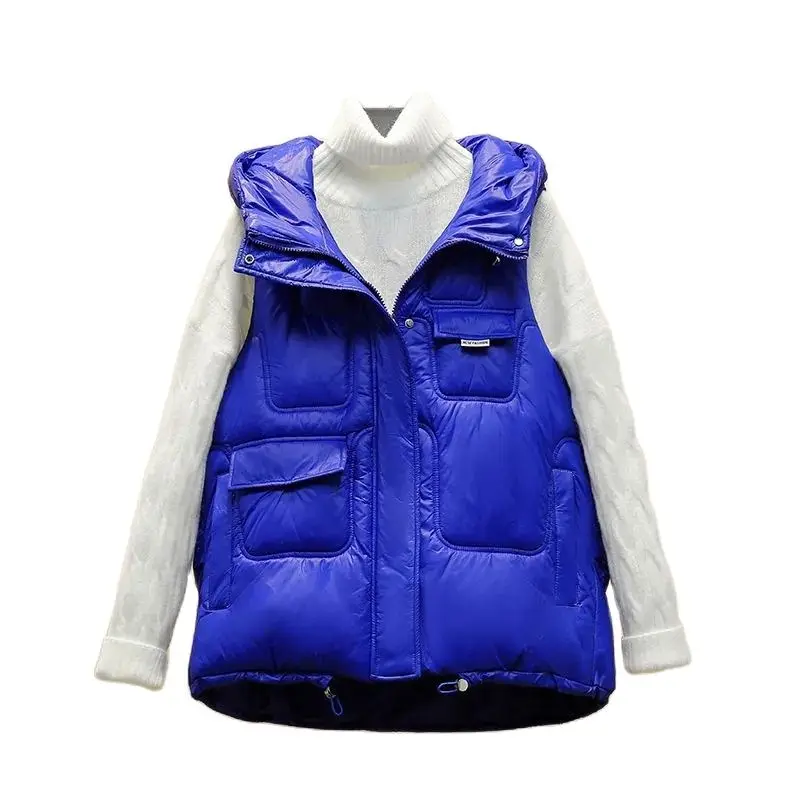 

Korean Version Wash-Free Bright Down Cotton Vest Women's Cotton Coat 2022 Thickened Hooded Short Winter Jacket Waistcoat Parker