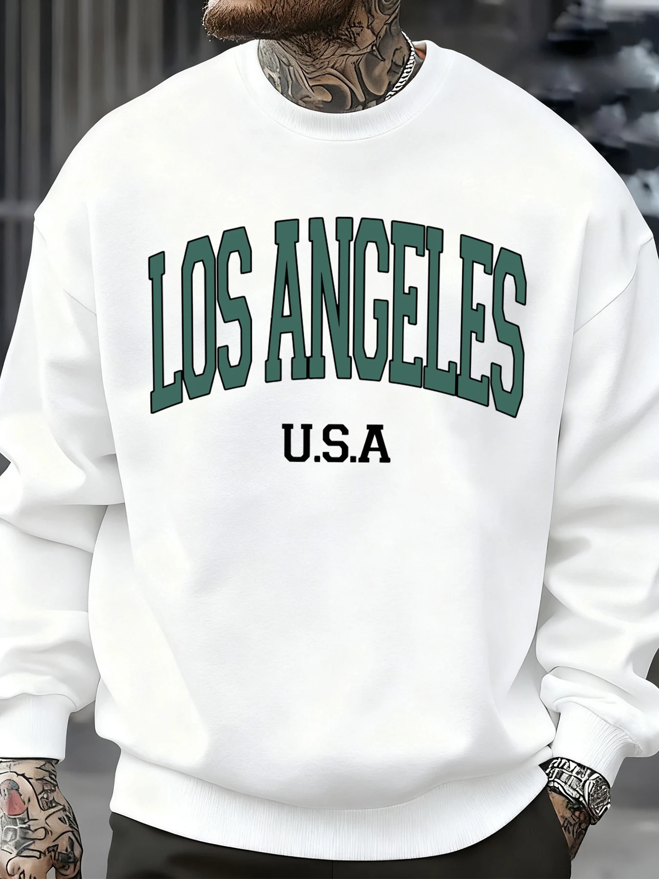 Los Angeles Usa Letter Pattern Men Sweatshirt Casual Oversize Sportswear All-Match Fleece Pullovers Crewneck Fashion Man Tops
