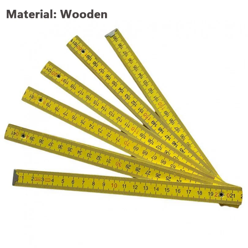 

2m Yellow Folding Wooden Ruler for Drawing Teaching / Carpenters with Metric Measurements, Double Sided Scale