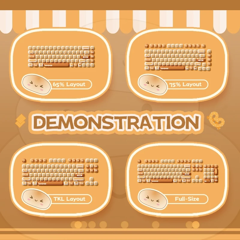 Akko Original Cute Theme MOG/MOA/MAO Profile PBT Keycap Set 5-side Dye-sub ANSI/ISO Layout Girl Keycaps Gift Round Bun Mushroom