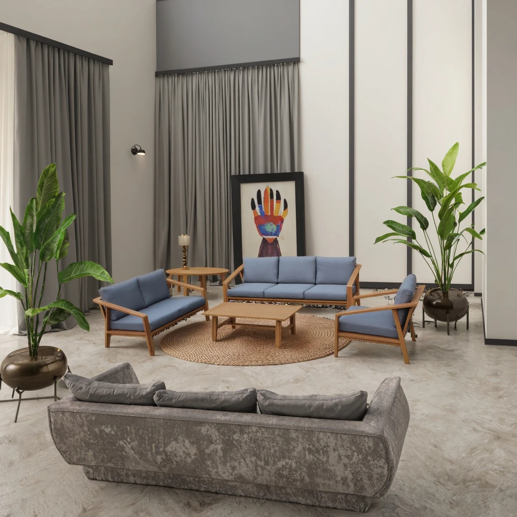 Modern Vintage Rectangle Aluminum Garden Sofa Set with Steady Patio Coffee Tables for Home Furnishing and Living Room Use