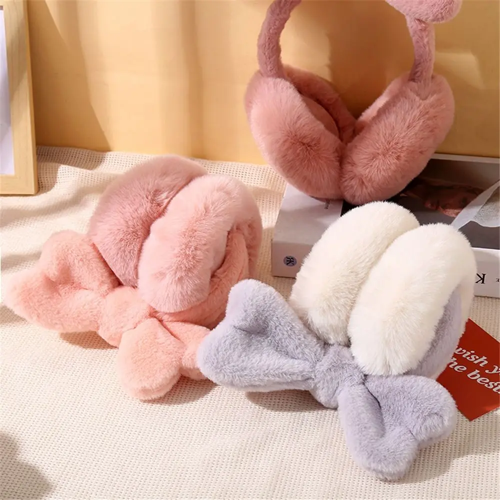 Cute Plush Bowknot Warm Earmuffs Soft Outdoor Winter Ear Warmers Furry Ear Covers for Women