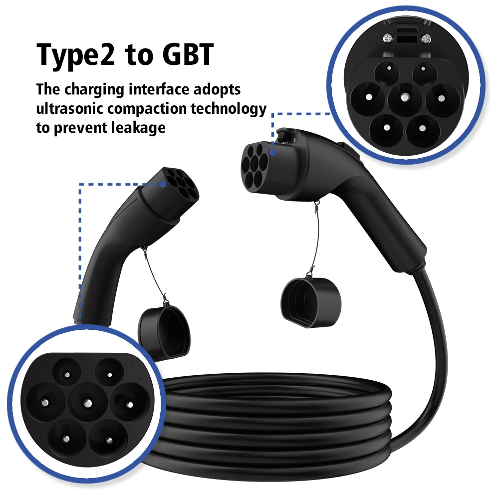 كابل شاحن LONLINK من النوع 2 إلى GB/T ، شحن سريع 3 مراحل ، كابل شاحن 5 متر ، سيارة كهربائية من النوع 2 إلى GBT ، 16 32A 22KW #2