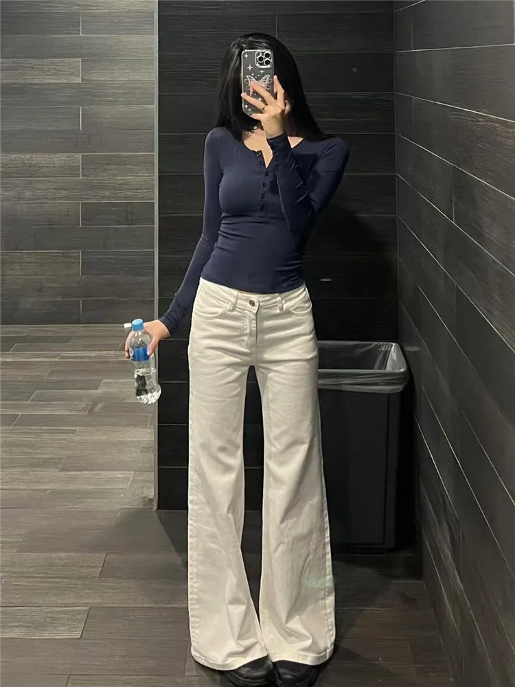 

Extended High Waist Wide Leg Denim Jeans Women's Loose Slimming American Vintage Floor-Length Pants Spring Autumn