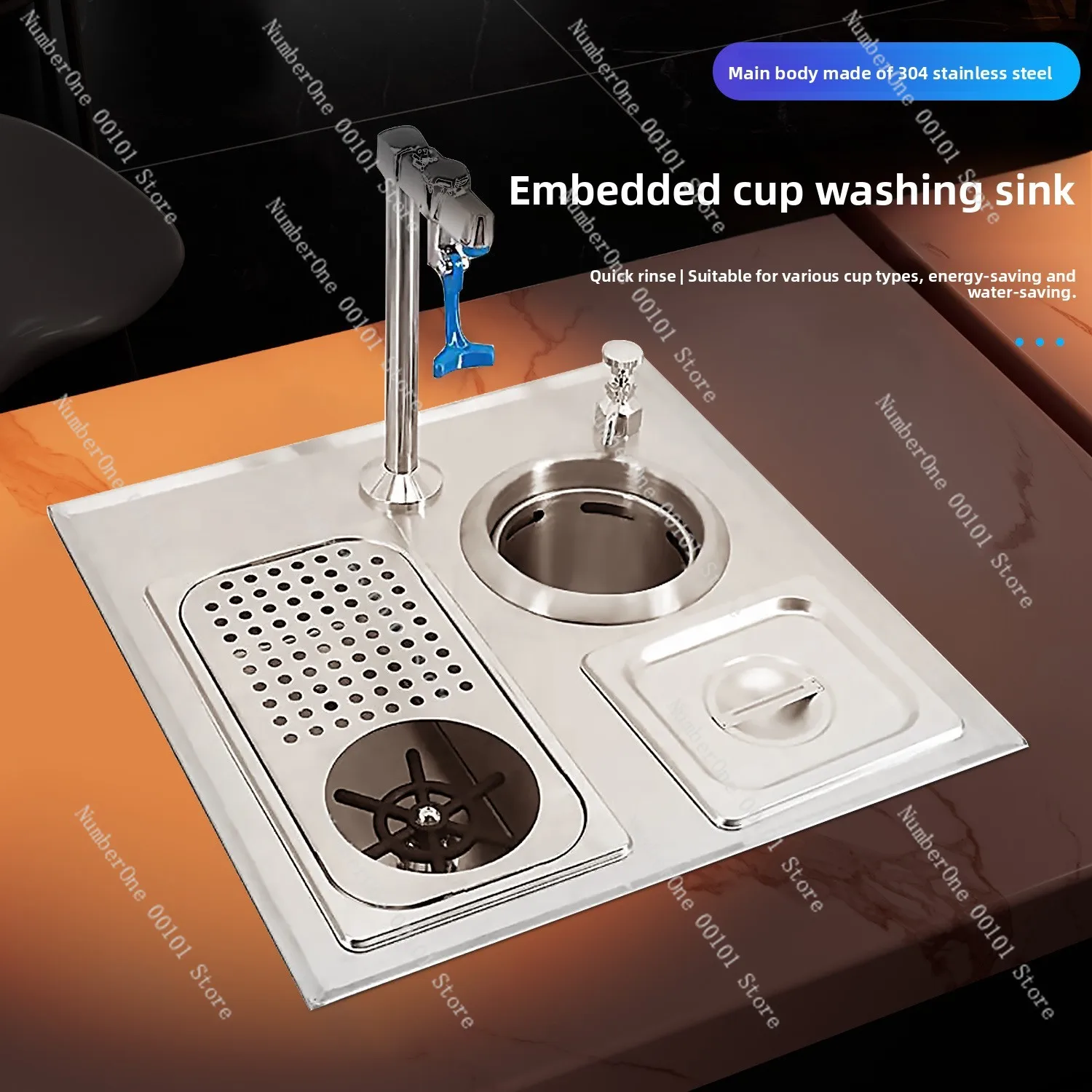Bar Push Cup Faucet Stainless Steel High Pressure Cup Washer Set Cafe Milk Tea Bar Water Bar Kitchen Water Station