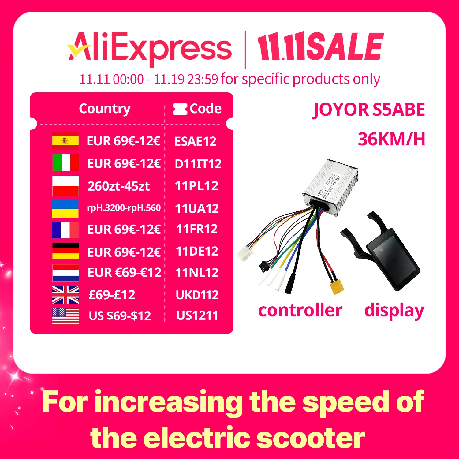 

JOYOR S5 ABE Geschwindigkeitsbegrenzung Aufhebungsset zur Geschwindigkeitserhöhung des Elektrorollers (Controller und Anzeige)