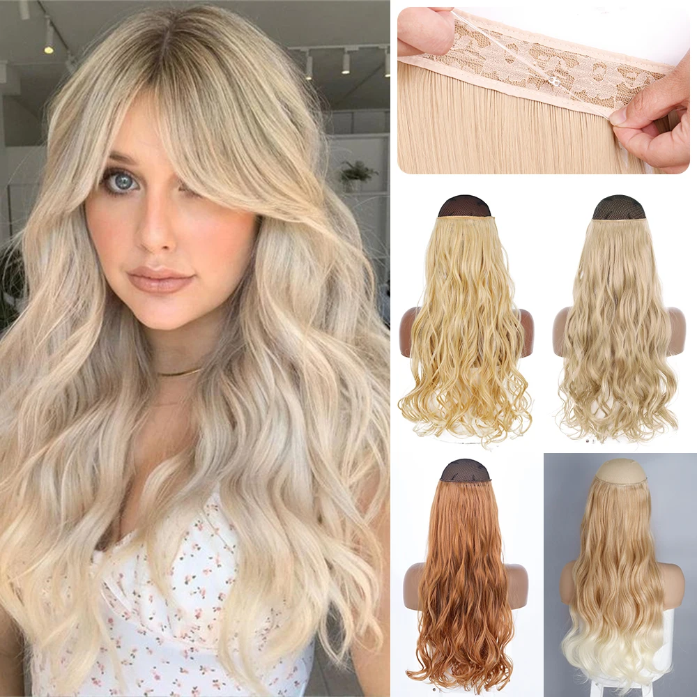 

AZQUEEN Synthetic Long Natural Wavy No Clip Hair Extensions Adjustable Line One Piece Heat Resistant Hairpiece For Women