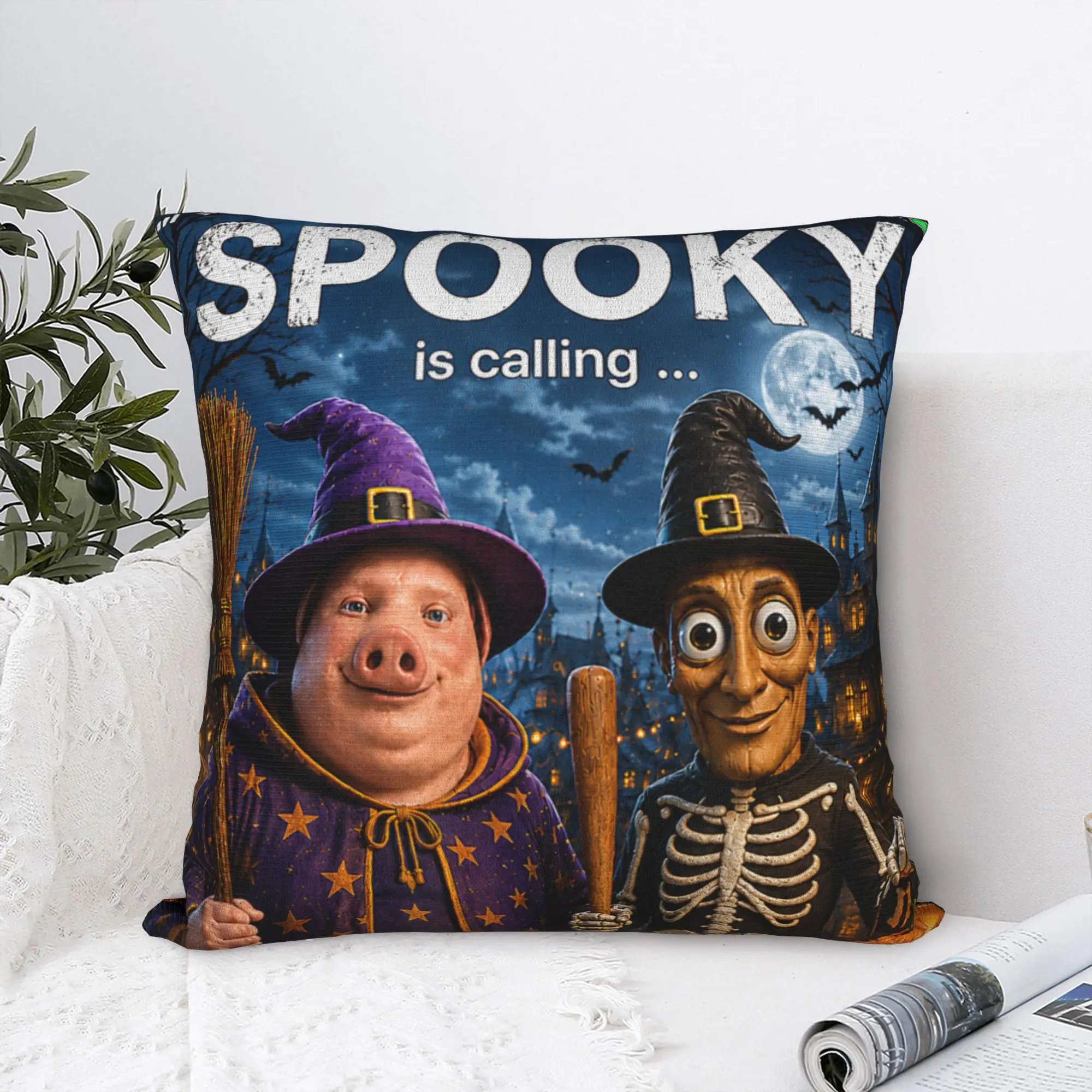 Spooky Calling Tung Tung Sahur John Pork Funny Meme Brainrot Pillow Cover Cushion Cover Vintage Pillow Case For Living Room Sofa
