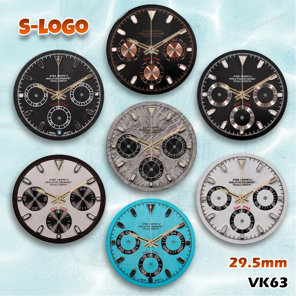 Versatile Panda Chronograph Dial 29.5mm for VK63 | Green Luminous, S Logo | Men's Watch Modification Accessories