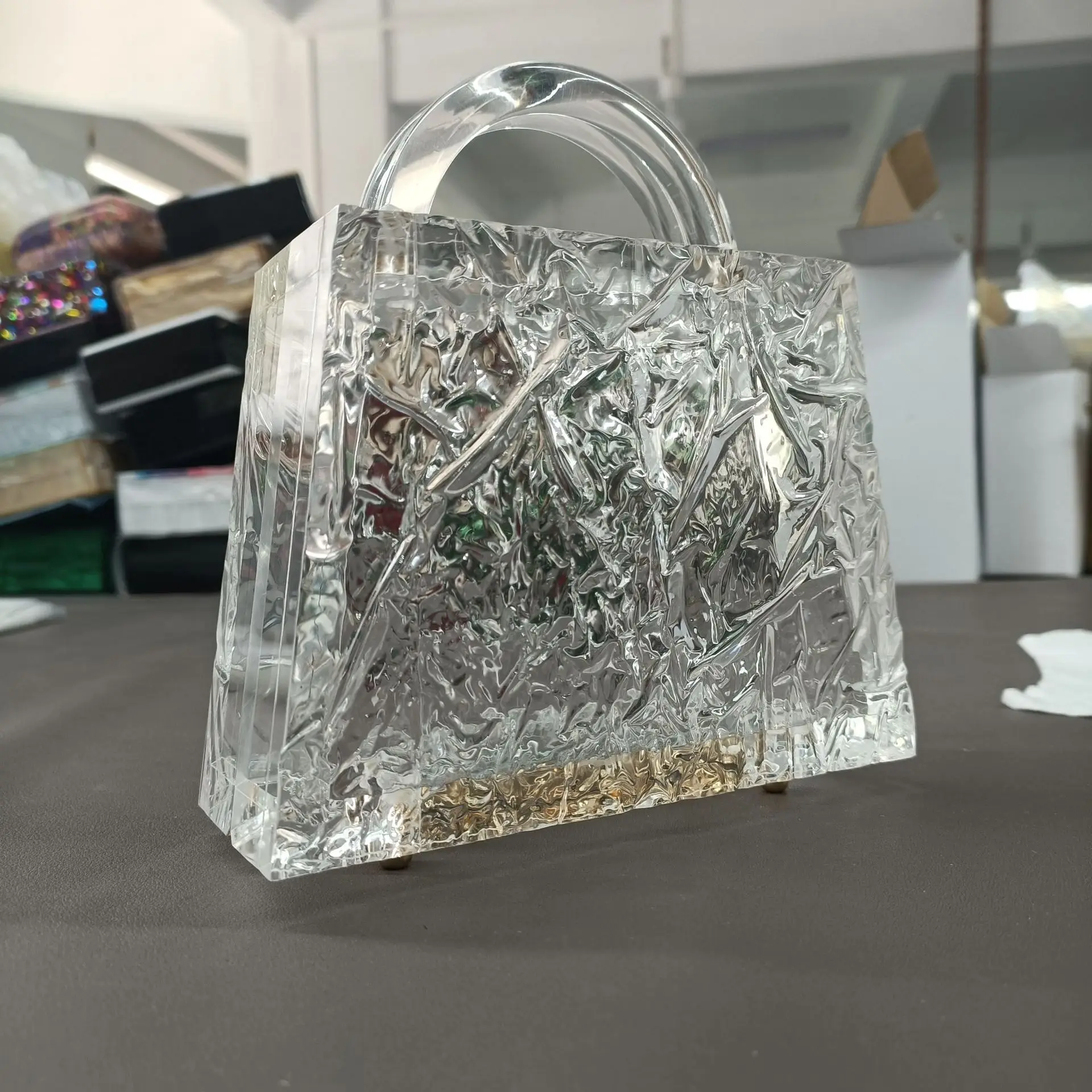 New Banquet Bag Ice Cracked Transparent Acrylic Handbag