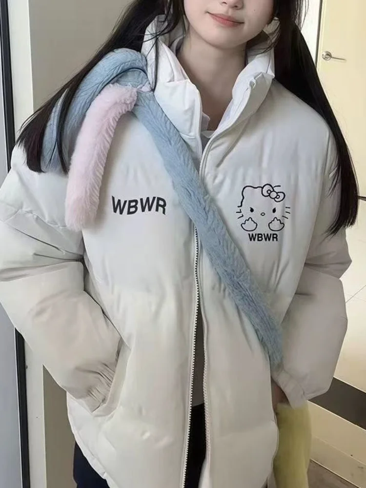 

Женский зимний пуховик с героями мультфильмов Sanrio Cinnamoroll, хлопковая одежда, утепленное пальто с капюшоном в стиле аниме, теплые милые милые топы, свободные для отдыха