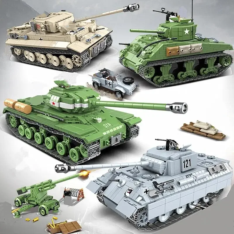 WW2 Military Tanks German Soldiers Building Blocks Toys for Boys 131 T-34 Tank Police Bricks Army Kids Children Gifts