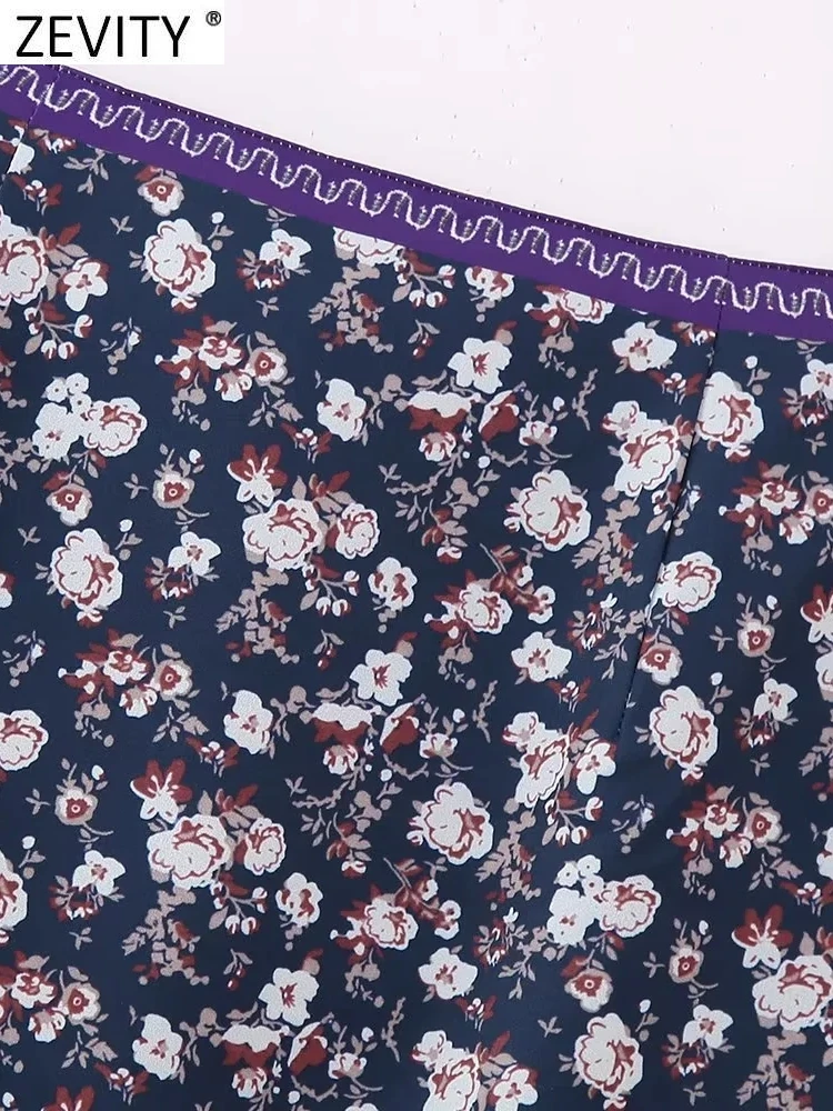 Zevity-saia floral estampada em retalhos de castanhas de caju para mulheres, zíper lateral chique, vestidos de linha, moda feminina, QUN4783, novo