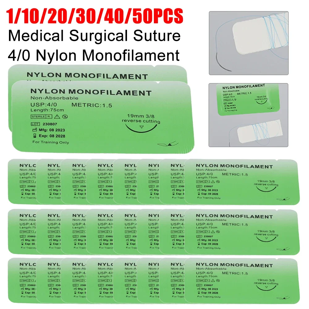 

1-50PCS Medical Surgical Suture 4/0 Nylon Monofilament Needle Surgical Simulation Thread Suture Practice Teaching Exercises