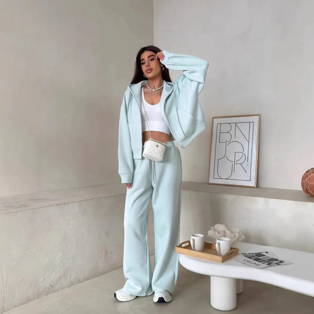 Women's 2 Piece Loungewear Set, Zip Up Hoodie and Wide Leg Pants, Oversized Casual Sweat Suit for Daily Wear view 3