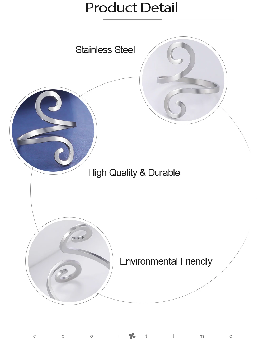Cooltime Spiral ringe für Frauen Edelstahl verstellbare minimalist ische Paar Ringe Schmuck Großhandel Frauentag Geschenk neu in – Detail 5