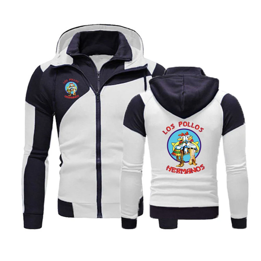 2024 Men New LOS POLLOS Hermanos Spring and Autumn Printing Hooded Color Matching Hoodie Double Zipper Pullover Tops