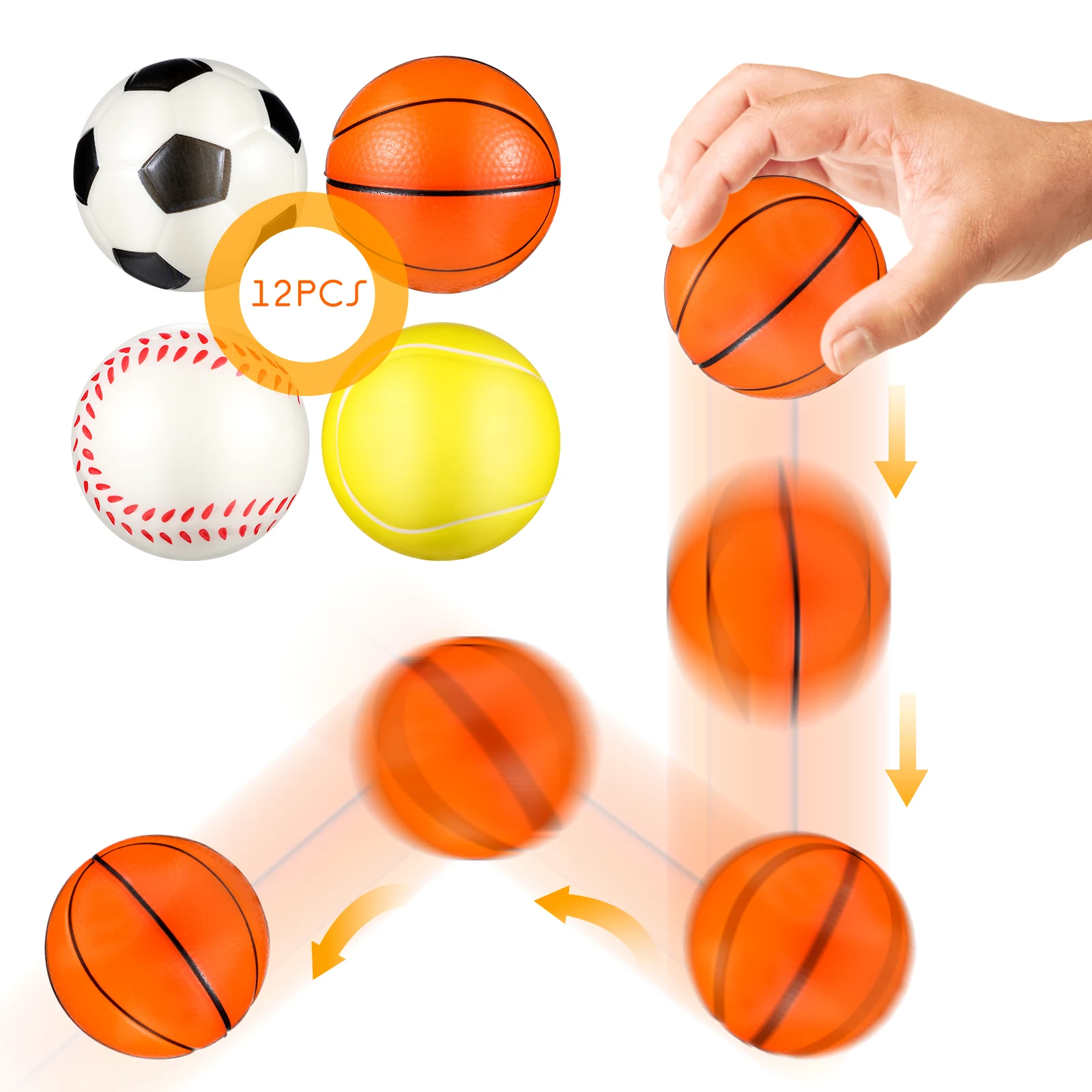 12Pcs PU Stress Balls Sports Squeeze Relief Balls Soccer Basketball Tennis Baseball Party Favors Squeeze Toys Fidget Stress Toys