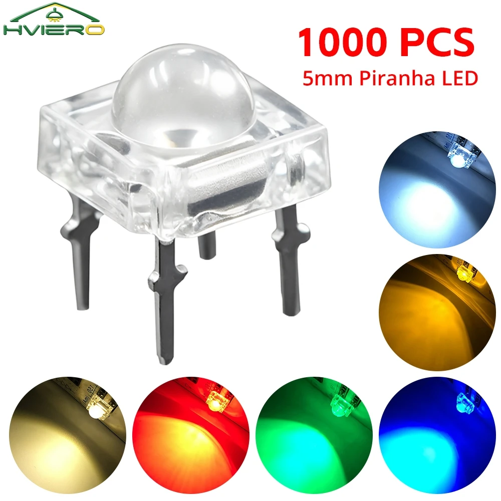 1000Pcs 5mm F5 Bulb Diodes Light Bead Dome Flux Water Clear Piranha Emitting Lighting White Decorations Atmosphere Led Car Lamp