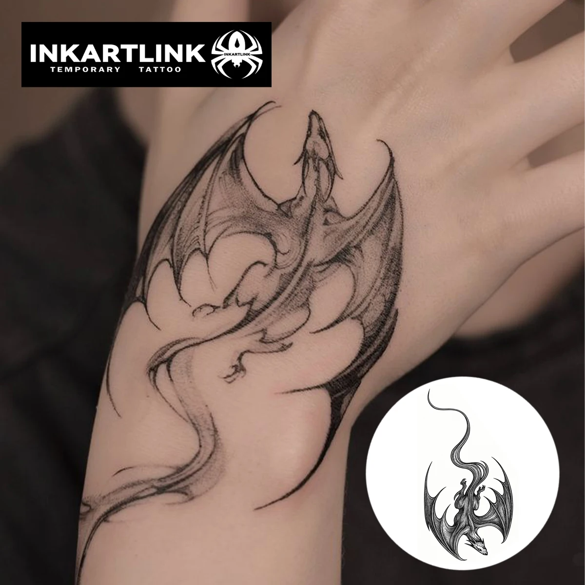 INKARTLINK Realistic Soaring Devil Dragon Tattoo Stickers Waterproof Temporary Tattoo Color Holding for 1-2 Weeks