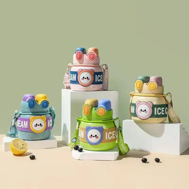 Portable Double Drink Cup Thermos Newest Rabbit Cartoon Children's 316 Stainless Steel Flask Water Bottle with Straw