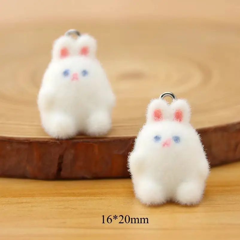 

2Pcs 3D Cute Mini Cartoon Flocking Rabbit Resin Charms Plush Animal Pendant For Bag Keychain Earring DIY Crafts Jewelry Make
