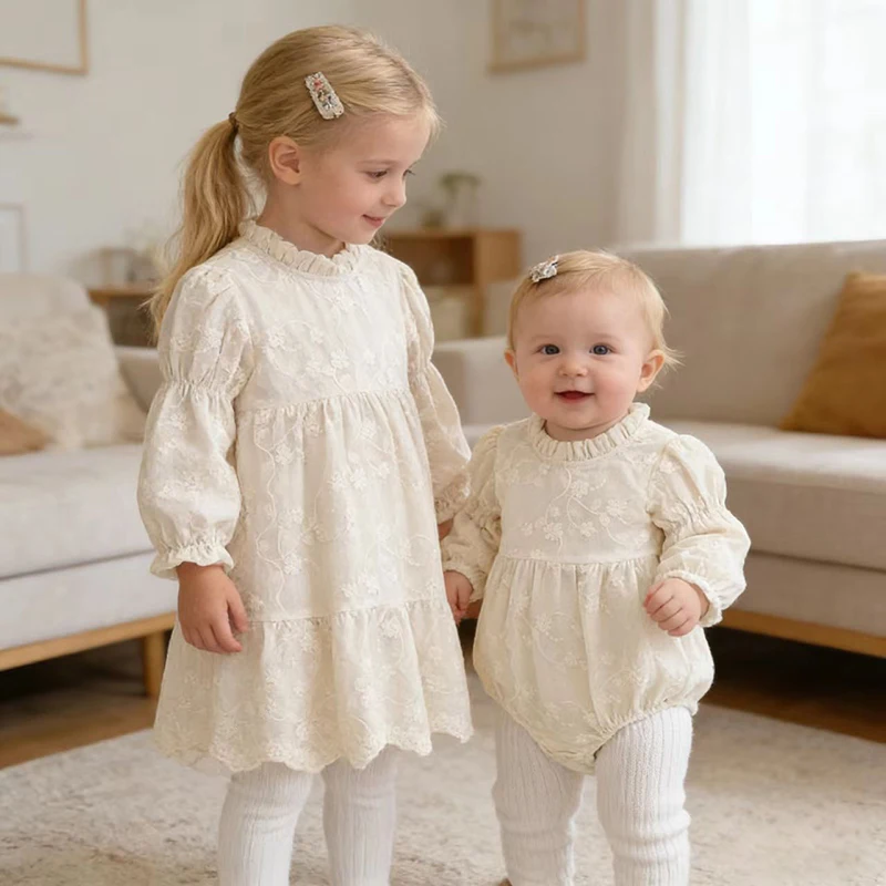 2026 neue Frühjahr Kinder Prinzessin Kleid 0-24M Lange Ärmeln Baumwolle Stickerei Baby Mädchen Strampler 2-6Y Mädchen party Kleid Kinder Kleid