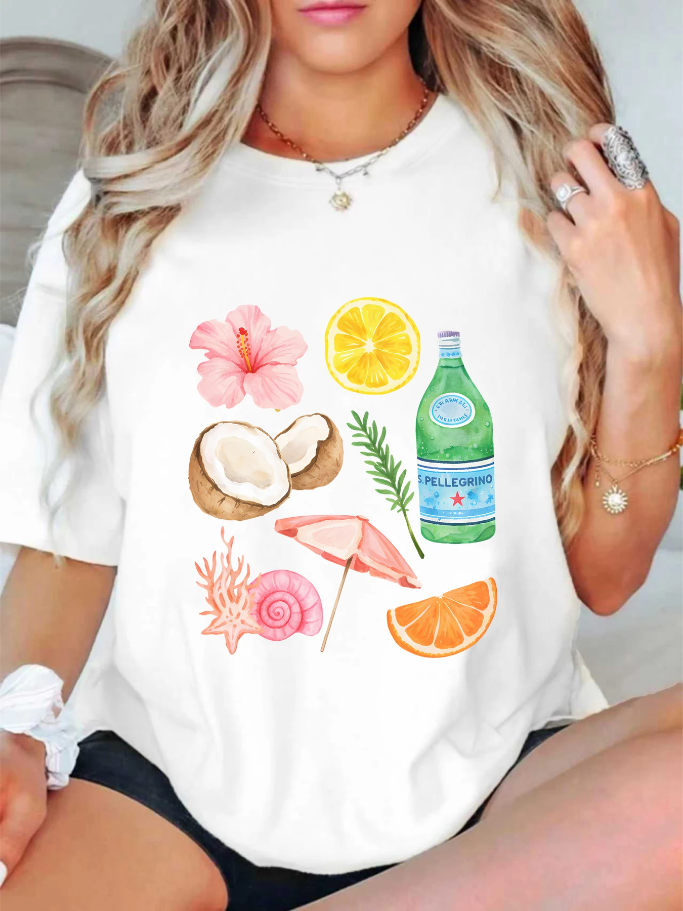

【ZXH11421】Coconut print plus size women's round neck summer casual short sleeved street fashion versatile plus size T-shirt