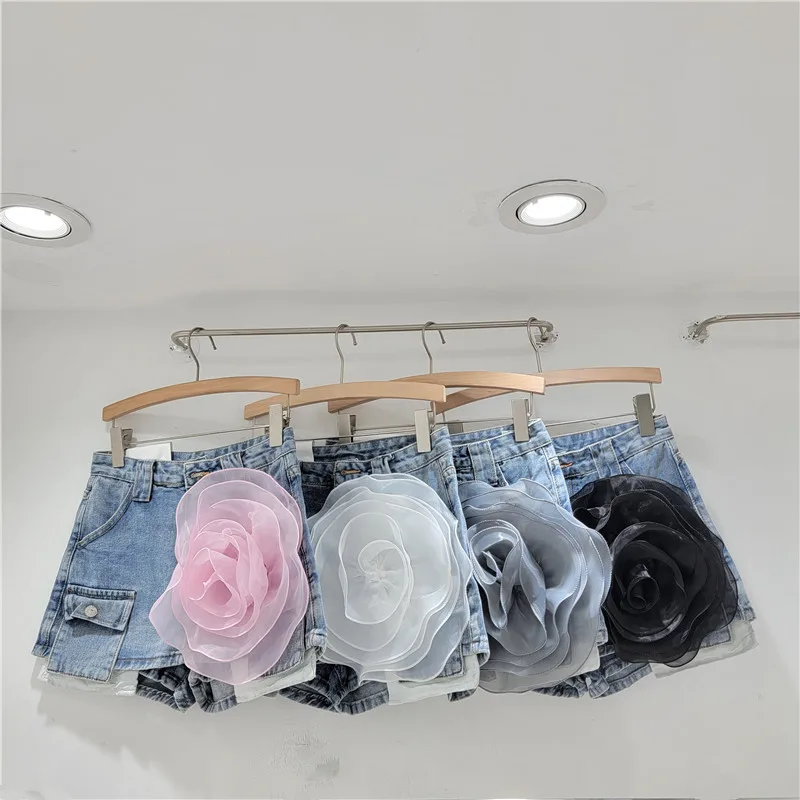 Imagem -03 - Minissaia Jeans de Cintura Alta Feminina Linha a Retrô Floral Lavado Envoltório do Quadril Curta Design de Moda Novo Verão Y2k 2024