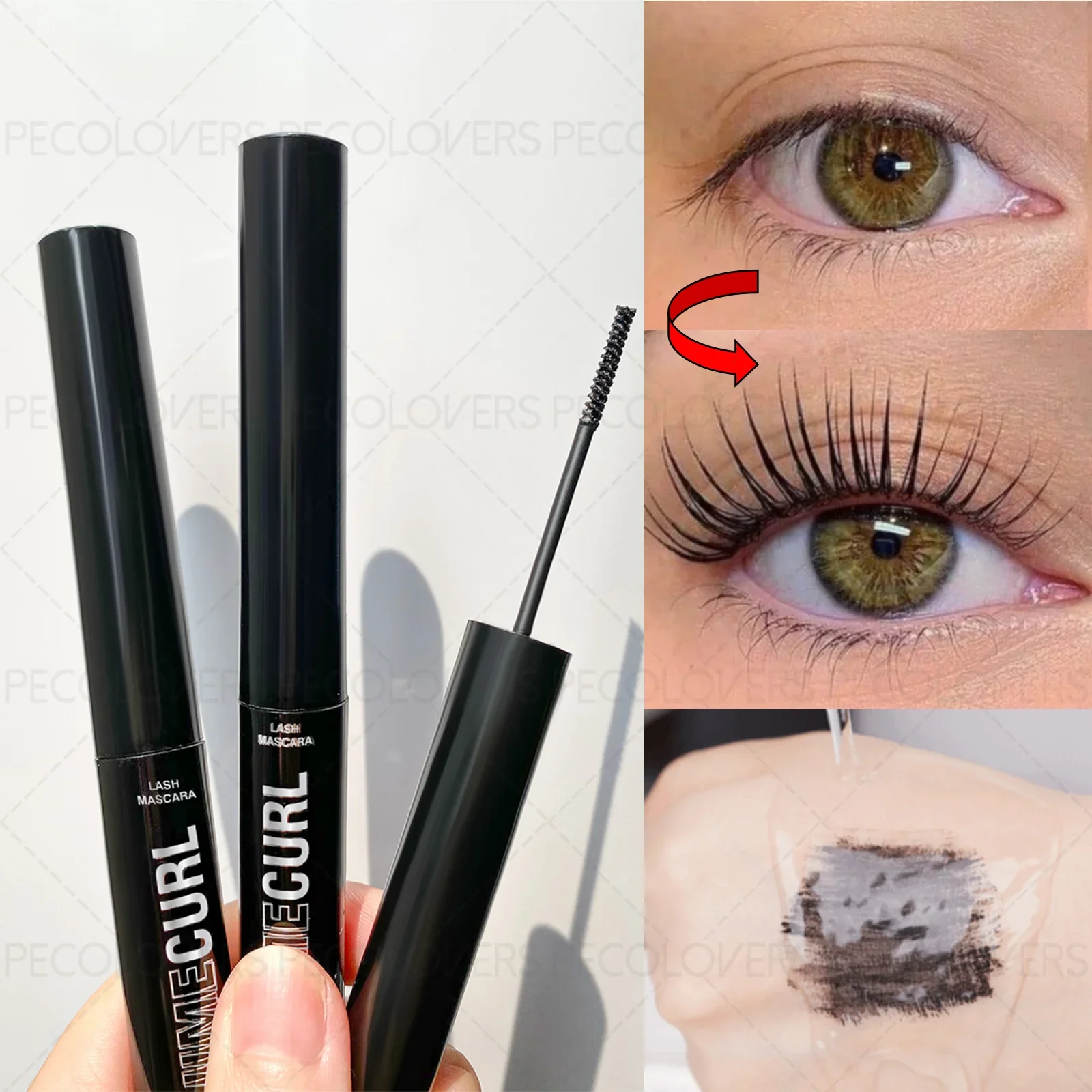 2 Stück wasserfeste und wischfeste Wimperntusche, schwarz, schmaler Bürstenkopf, längere und dickere Wimpern, seidig glatt, ideales Weihnachtsgeschenk