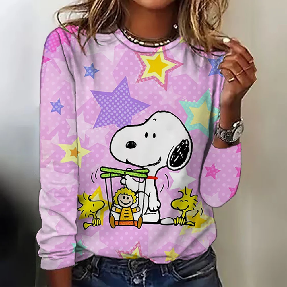 Women\'s long sleeved T-shirt new Snoopy youth women\'s V-neck streetwear Snoopy Kawaii s-3XL Y2k high-quality autumn