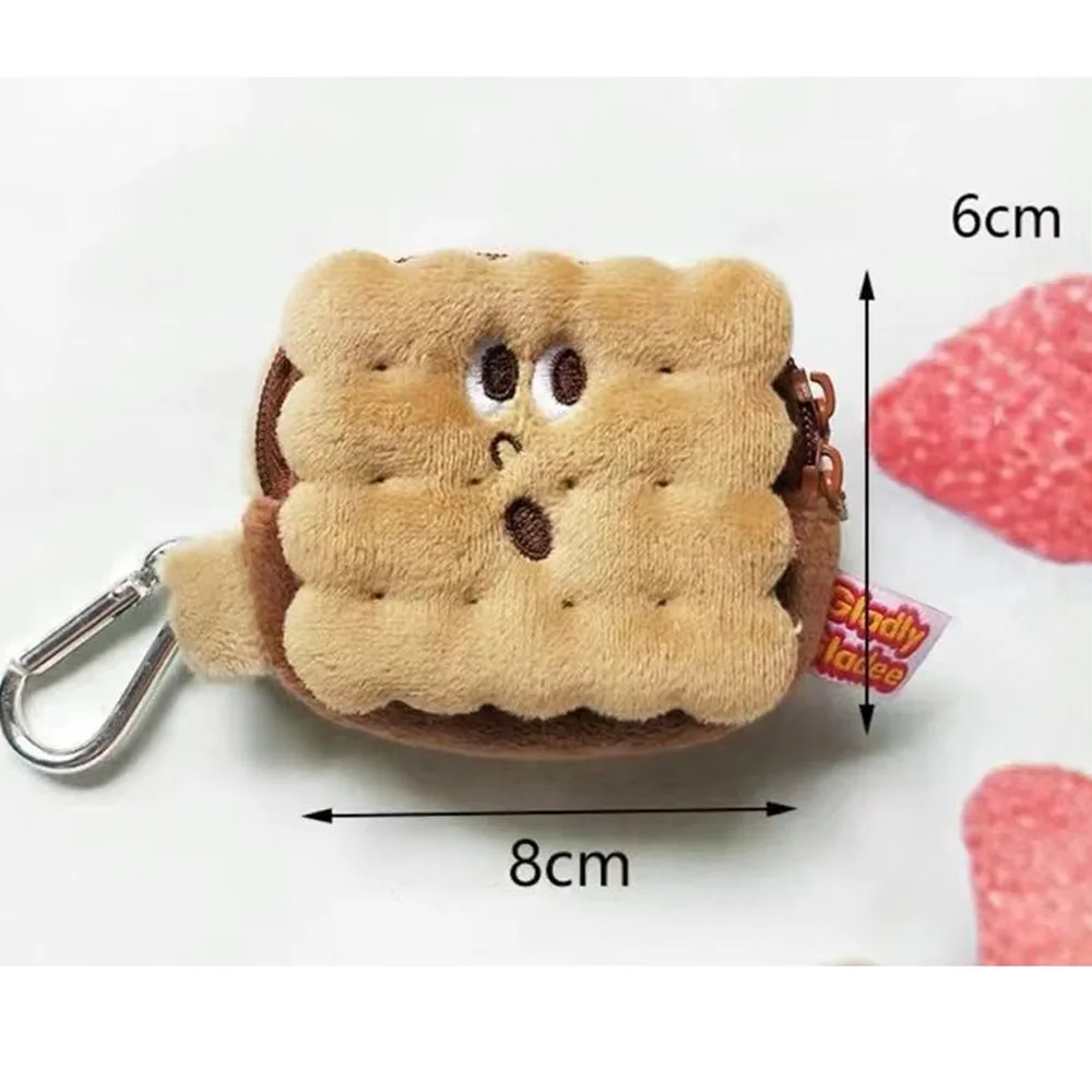 Borsa per cuffie con torta di peluche in peluche Borsa per monete con torta di peluche con cerniera a forma di biscotto Portamonete per biscotti in peluche Kawai Similation Food