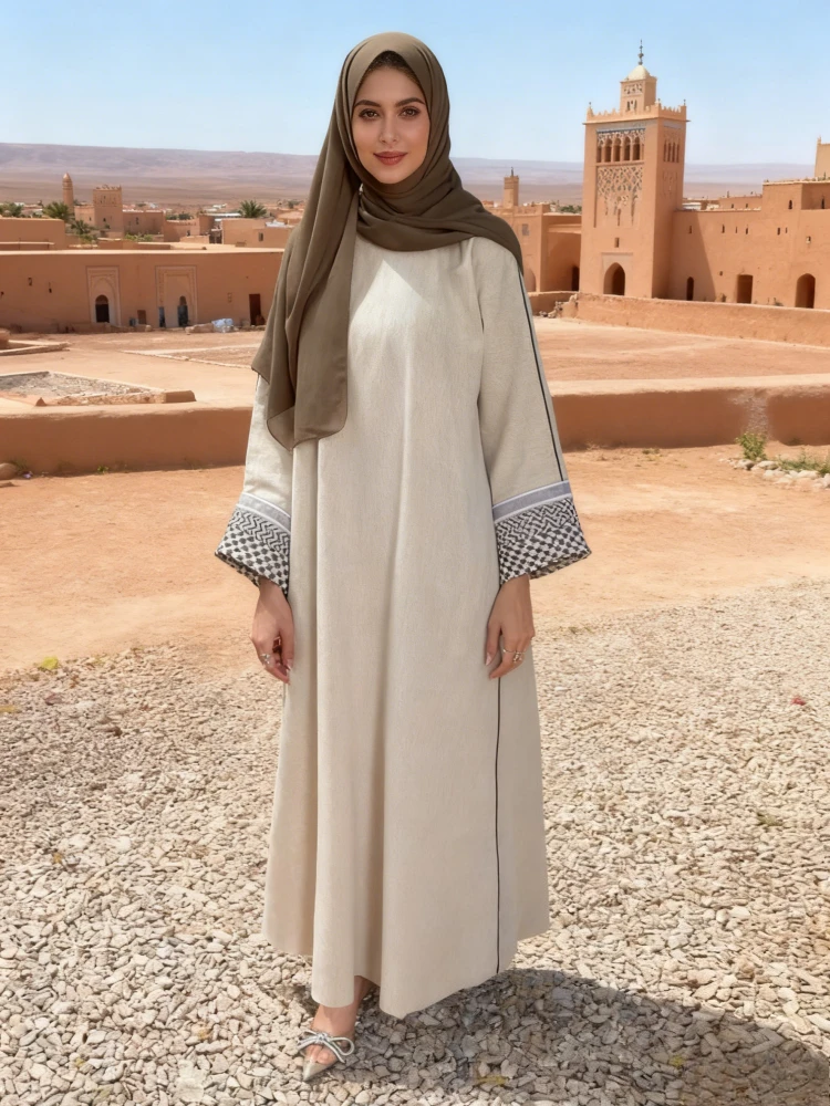 

Мусульманское женское длинное платье, марокканский кафтан, хлопок и лен, макси, Vestidos Largos, халат Femme, мусульманская молитвенная одежда, исламская одежда