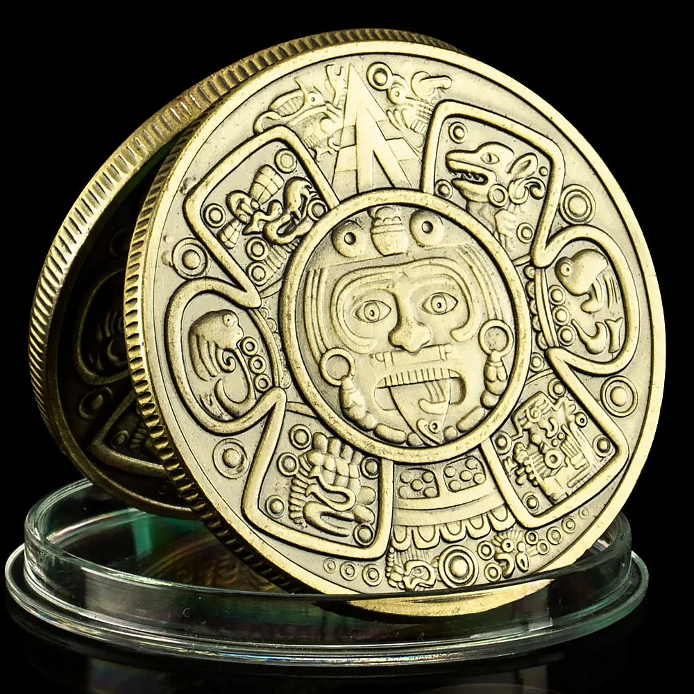 Aztec Ancient bronze Mysterious Collectibles Crafts Gifts Mexico Mayan Commemorative Coin Collection Collect Art view 5