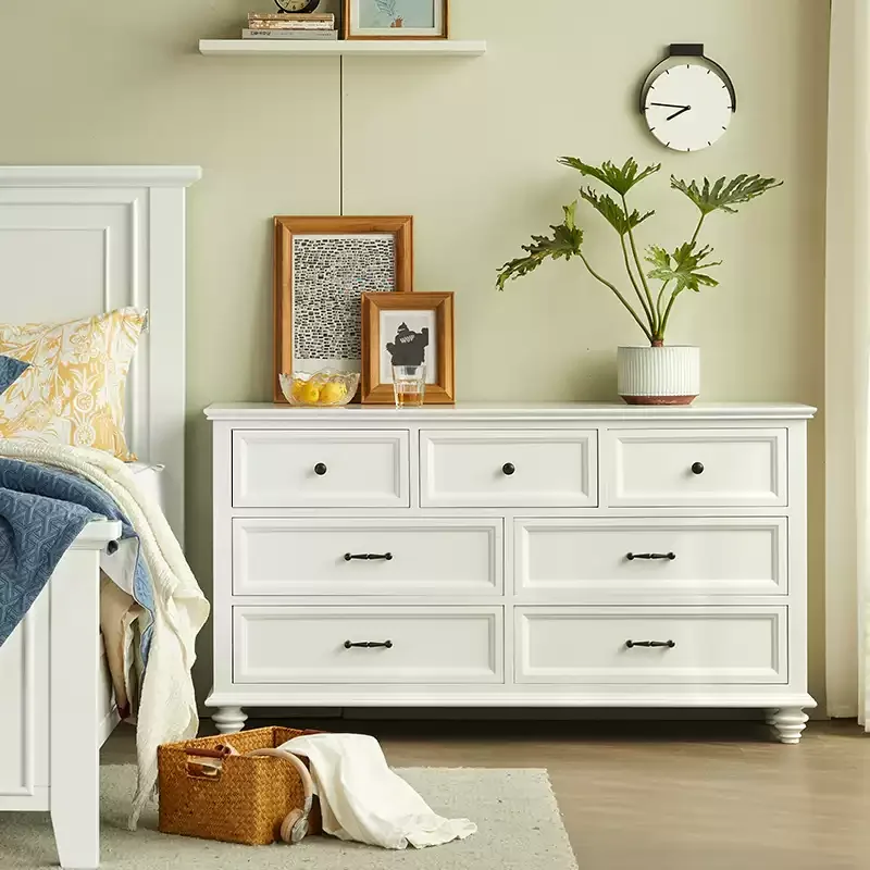 Simple American walnut all solid wood white cream wind seven chest storage