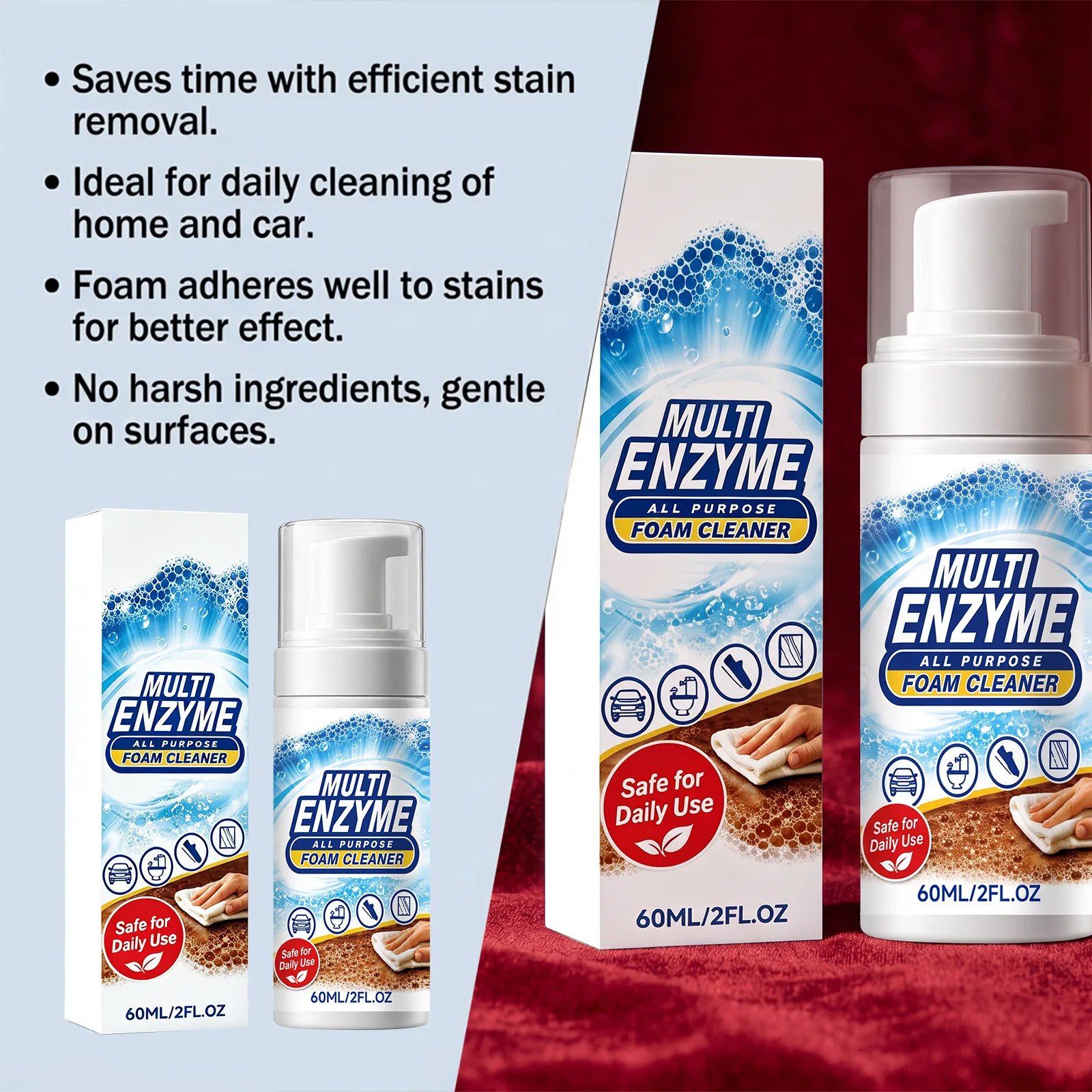 Multi Purpose Foam Cleaner Car Upholstery Stain Remove Fresh Scent No Residue For Home Daily Cleaning Multi‑Surface Foam Cleaner