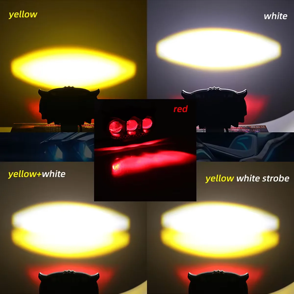 1/2pcs Motorcycle Headlight LED Spot Light Owl Shape 3 Light 5 Modes Three colors Strobe Fog Light Motorbike Running Lamp