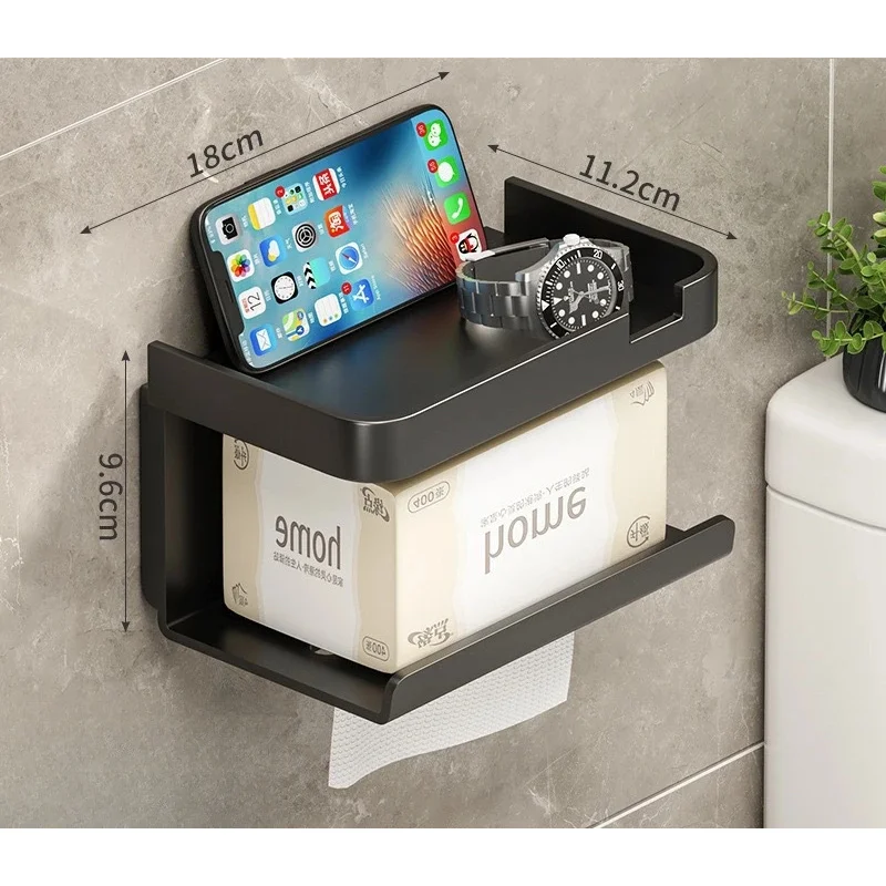 Wall‑Mount Toilet Paper Holder, Non‑Drill Roll Paper Storage Box, Functional Organizer for Restroom Bathroom Daily Household Use