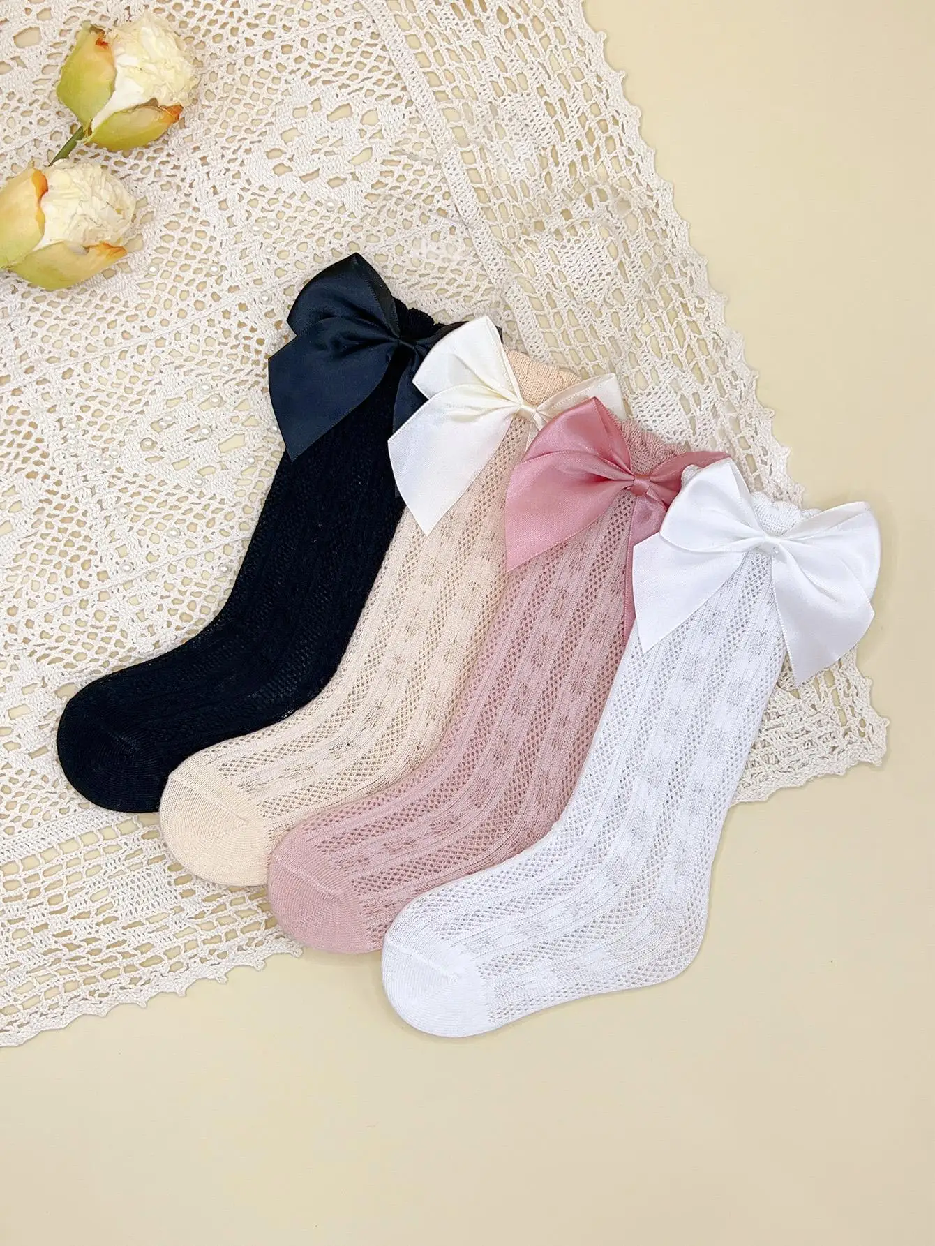 4pairs Baby Girl Bow Decor Anti-Mosquio Socks