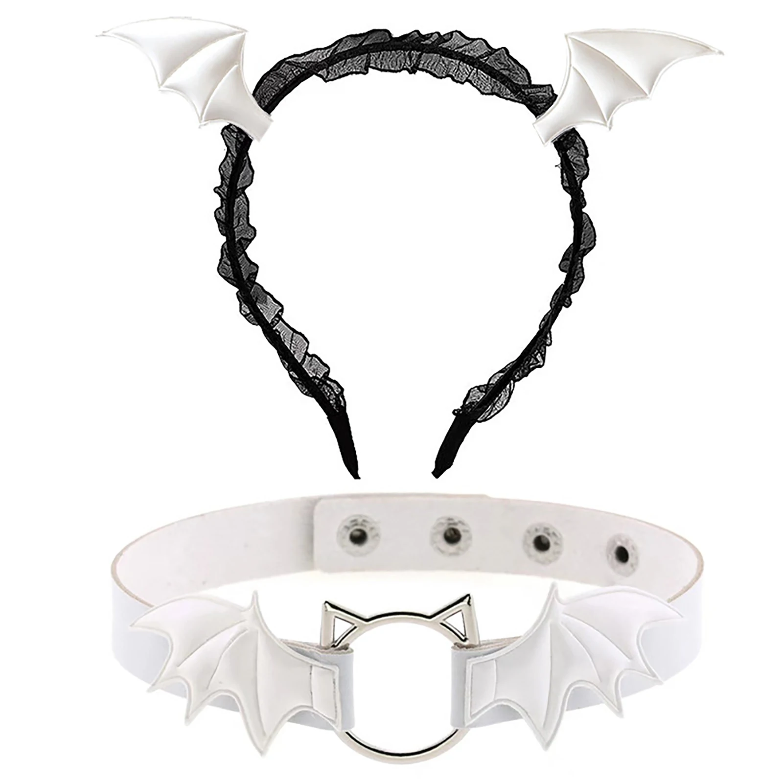 Gothic Hair Hoop Bat Wing Headband Set Bat Necklace Choker Performance Headdress Halloween Cosplay Party Hair Accessories Set