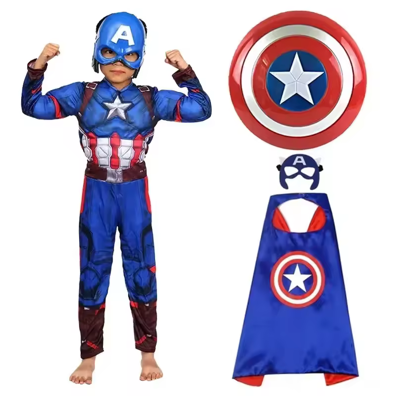 Captain America Muscle Costume Superhero Captain America Muscle Cosplay Jumpsuit Shield Halloween Carnival Party Costume for Kid - Image 8